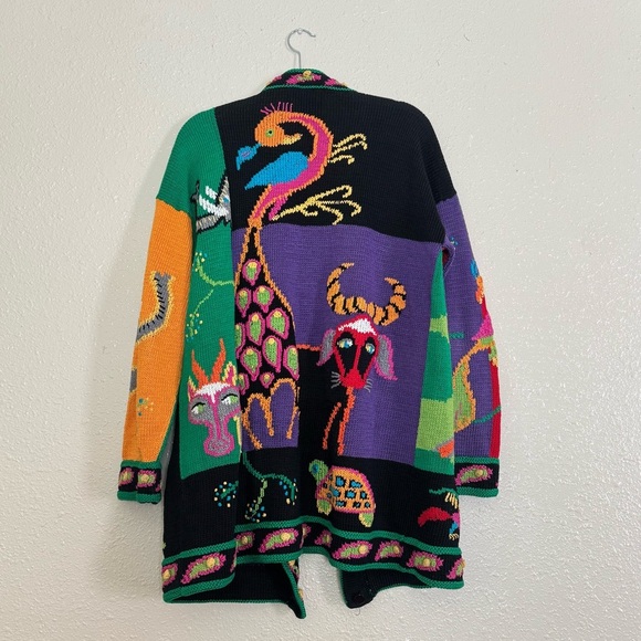 Berek Martha D Vintage 1992 Animal Safari Pima Cotton HandKnit Button Cardigan - Picture 2 of 10